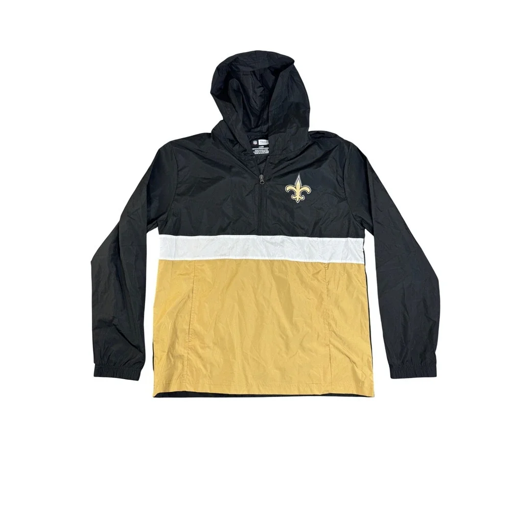 NFL Team Apparel New Orleans Saints Windbreaker Jacket Mens Medium Black Gold